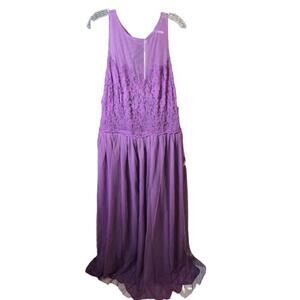 Women's Purple Formal Bridal Size 18W Illusion Neck‎ Lace & Tulle Vintage Dress